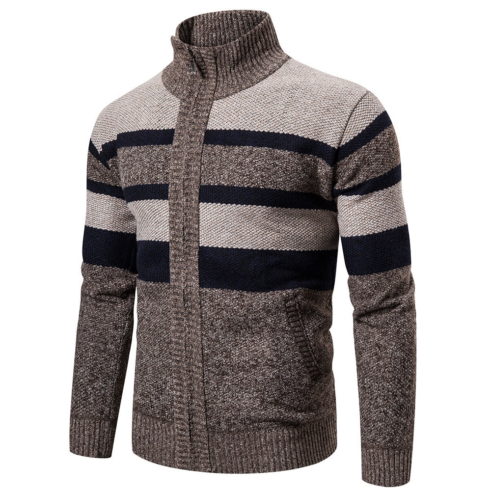 New Autumn Winter Cardigan Men Sweaters Jackets Coats Fashion Striped Knitted Cardigan Slim Fit Sweaters Coat Mens Clothing 2022 - Executive-Skincare