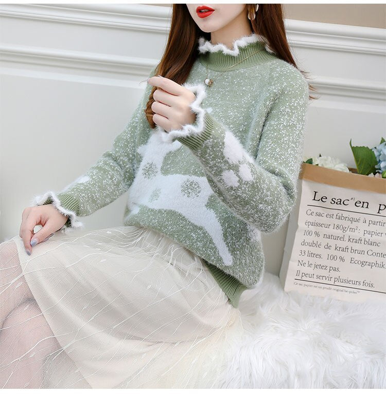 Christmas Sweater Women Reindeer Turtleneck Winter Clothes Mink Cashmere Sweaters Pull Femme Korean Pullover Kawaii Jumper 2022 - Executive-Skincare