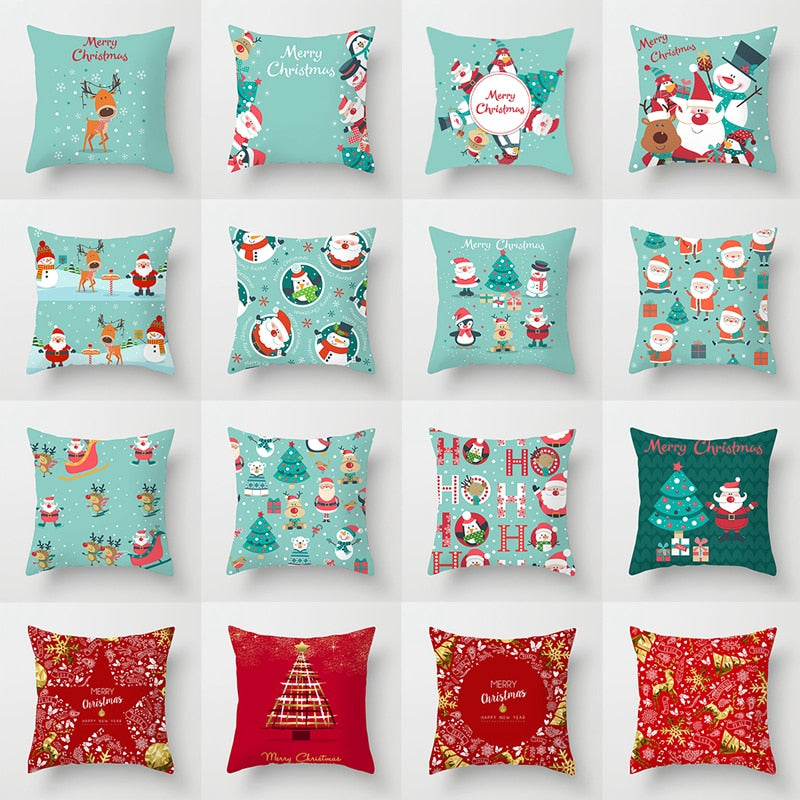 45*45 Christmas Cushion Cover Merry Christmas Decorations for Home Santa Reindeer Pillow Cases Xmas Gifts New Year 2023 Navidad - Executive-Skincare