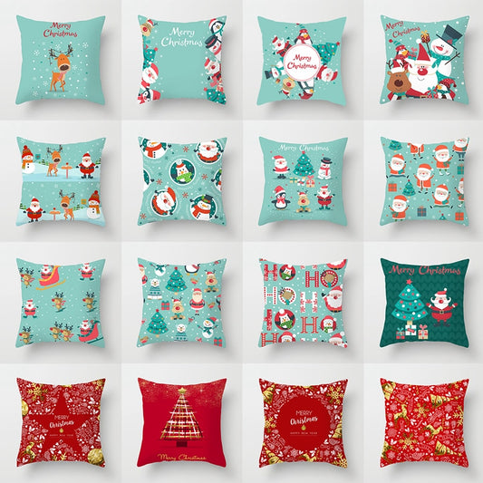 45*45 Christmas Cushion Cover Merry Christmas Decorations for Home Santa Reindeer Pillow Cases Xmas Gifts New Year 2023 Navidad - Executive-Skincare