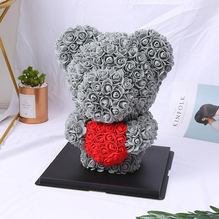 Dropshipping New Standing 40cm Rose Teddy Bear with Heart Artificial Rose Flower Valentines Day Wedding Gifts for Birthday Party - Executive-Skincare