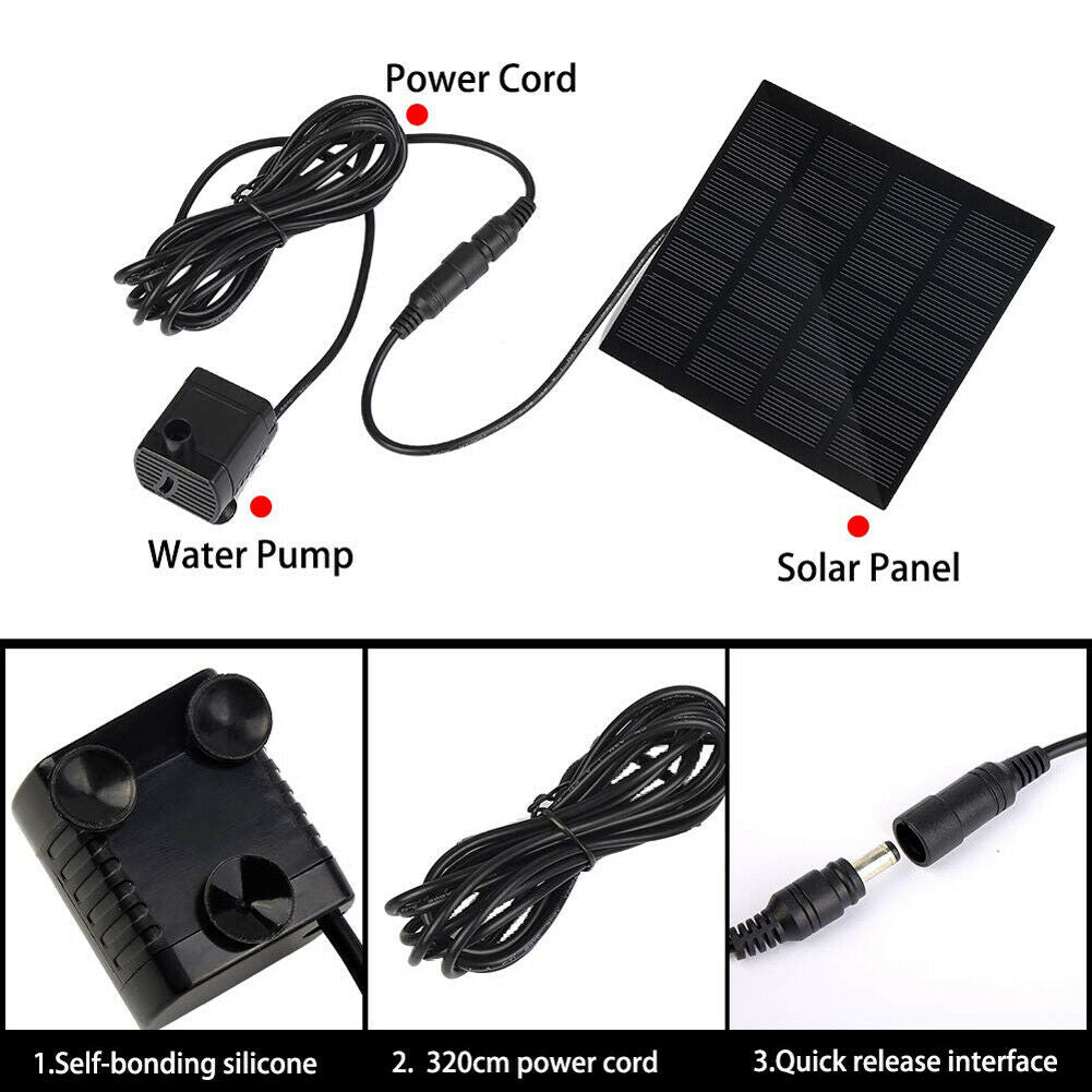 Solar Panel Powered Water Fountain Pool Pond Garden Water Sprinkler Sprayer with Water Pump &amp; 3 Spray Heads - Executive-Skincare