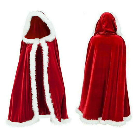 Womens Fur Trim Christmas Santa Claus Cloak Xmas Costume Red Bridal Cape Cloak Ladies Dress Cape Winter Wedding Hooded Clock - Executive-Skincare