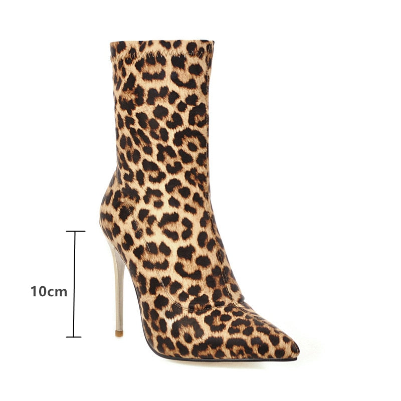 Sexy Sock Boots Women Stretch Slim Ankle Boots For Women High Heels Fashion Leopard Shoes Spring Autumn Boots Female Big Size 48 - Executive-Skincare