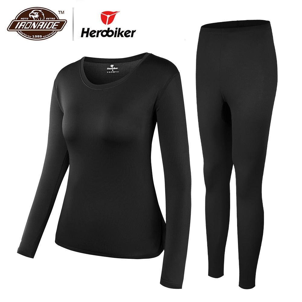 Herobiker Women Fleece Lined Thermal Underwear Set Winter Elastic Motorcycle Skiing Warm Long Johns Shirts &amp; Tops Bottom Suit - Executive-Skincare