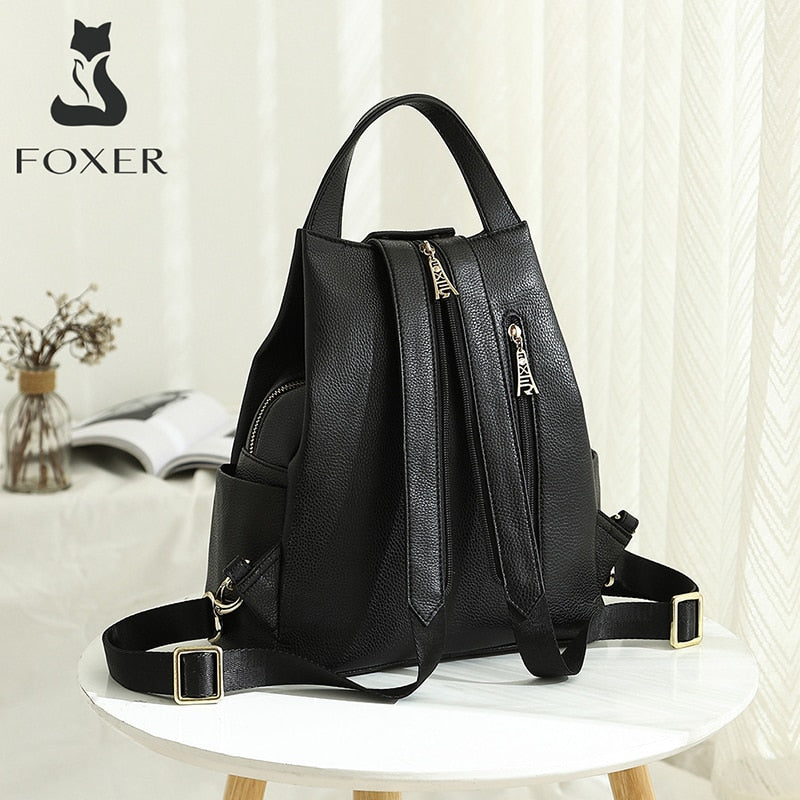 FOXER Brand Ladies Preppy Style Backpacks Female Genuine Cow Leather Backpack Girl&#39;s School Bags Women Fashion Travel Bag - Executive-Skincare