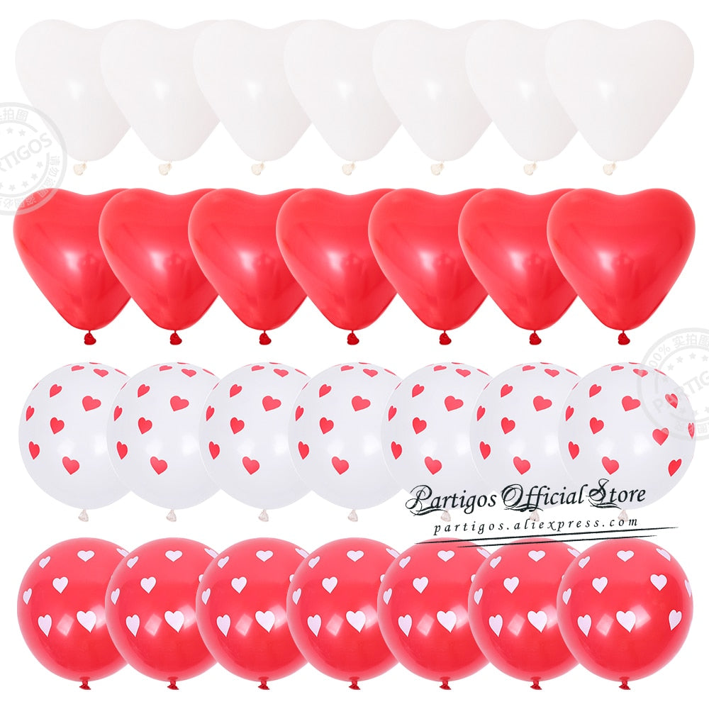 28pcs Red Heart Shape Balloons Decorations Kit Wedding Decors Valentines Day Gifts Heart Printed Latex confetti Globos helium - Executive-Skincare