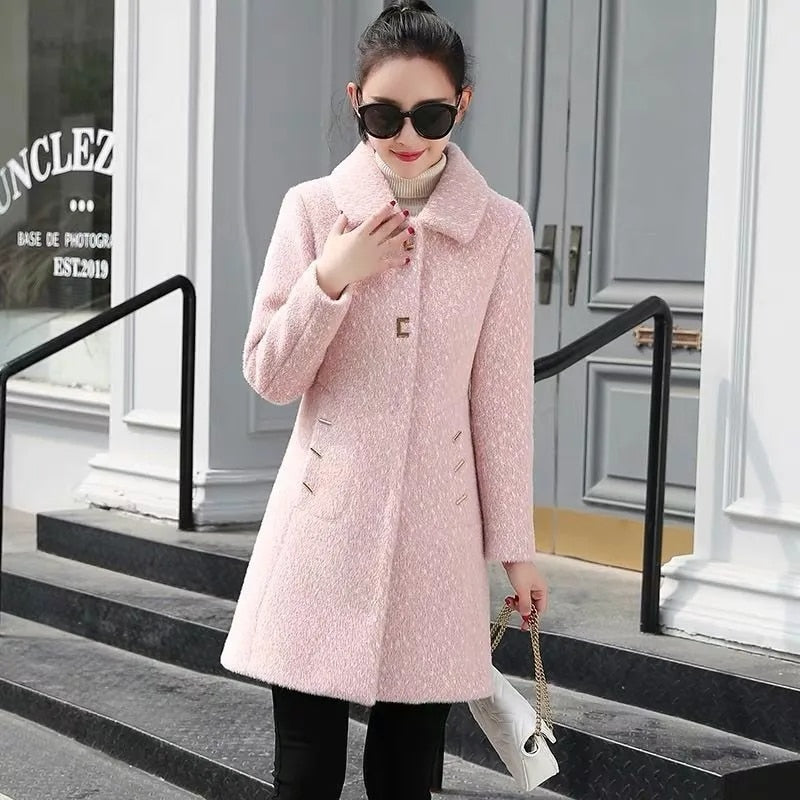 Quality Women&#39;s Gold Mink Woolen Coat Female Winter Jacket Imitation Mink Thicken Keep Warm Wool Coats Long Woolen Overcoat 2350 - Executive-Skincare