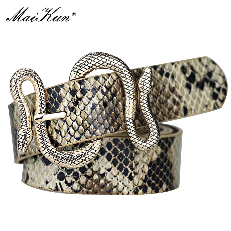 Maikun Belts for Women Snake Shape Pin Buckle Belt High Quality Leather Women Belt PU Waistband - Executive-Skincare