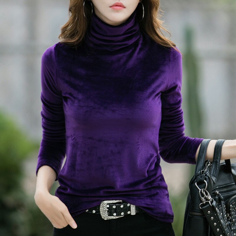 4XL Plus Size Thick Warm Winter Velvet Top Female Turtleneck Pullovers Long Sleeve Warm Women&#39;s Turtleneck Sweater Fall Clothes - Executive-Skincare