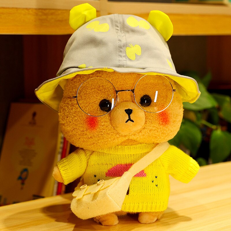 1pc 35cm Lovely Teddy Bear Plush Toys Kawaii Bears with Hat Glasses Cloth Dolls Stuffed Soft Pillow for Girlfriend Baby Present - Executive-Skincare