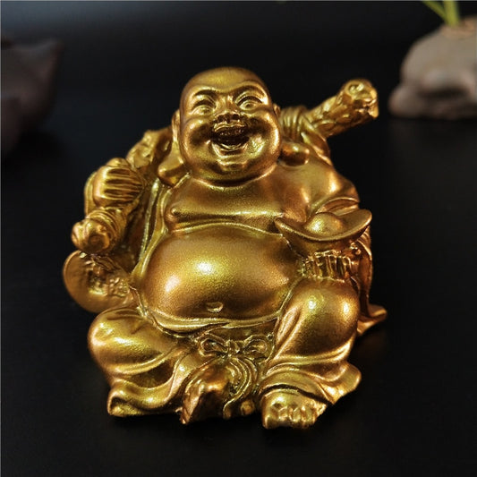 Golden Laughing Buddha Statue Chinese Feng Shui Lucky Money Maitreya Buddha Sculpture Figurines Home Garden Decoration Statues - Executive-Skincare