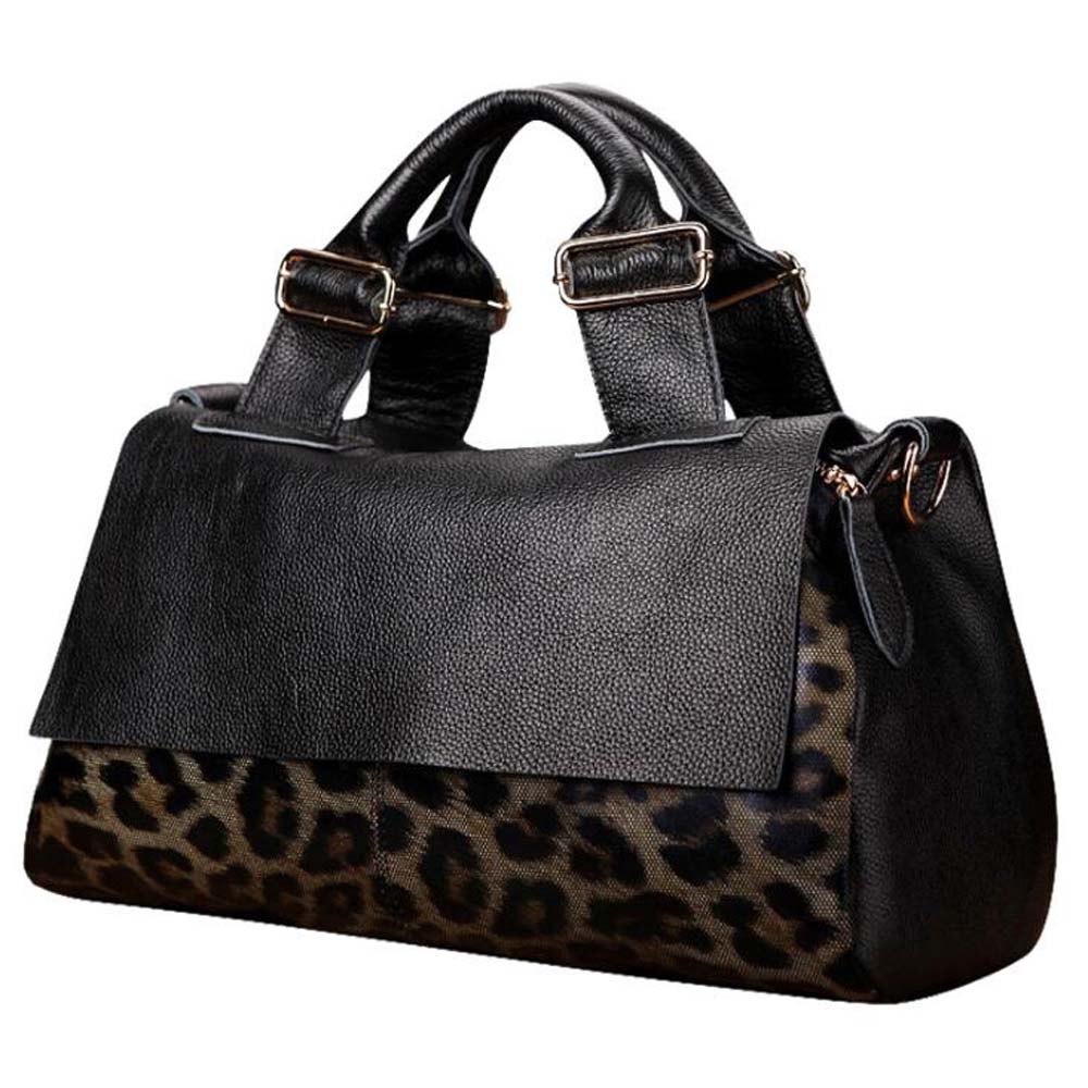 Fashion Genuine Leather Big Tote Handbags Leopard Pattern Soft Cowhide Travel Tote Ladies Long Strap Shoulder Weekend Bags - Executive-Skincare