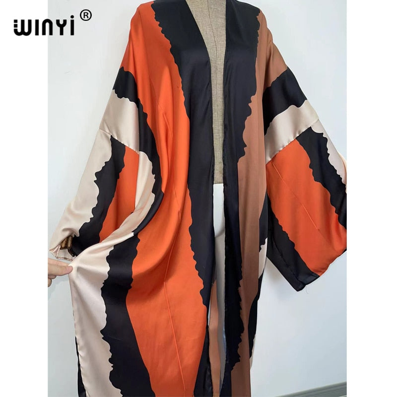 European 2022 WINYI Women Cardigan Loose Long Dress Cocktail Party Boho Maxi beach Holiday Batwing Sleeve kimono Robe dress - Executive-Skincare