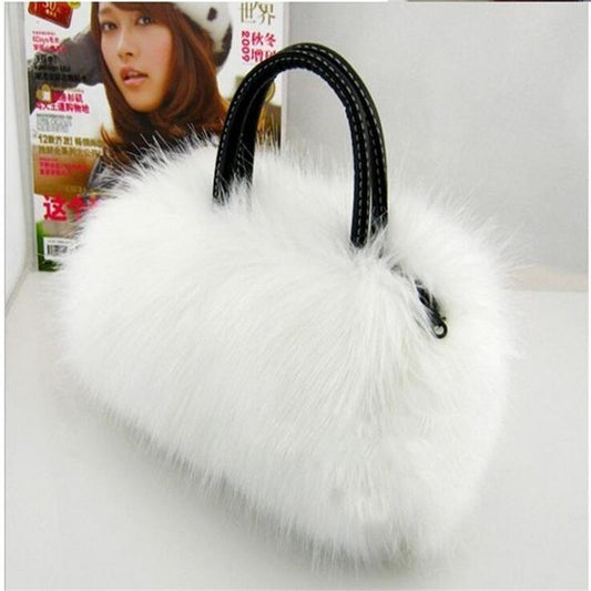 New Lady Girl Pretty Cute Faux Rabbit Fur Handbag Shoulder Messenger Bag Tote Fashion Women Long Fur Grass Handbag Messenger Bag - Executive-Skincare