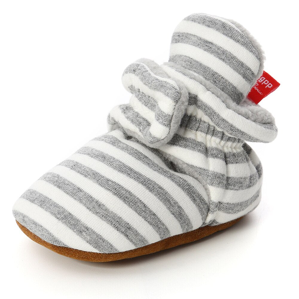 Baby Socks Shoes Boy Girl Stripe Gingham Newborn Toddler First Walkers Booties Cotton Comfort Soft Anti-slip Infant Crib Shoes - Executive-Skincare