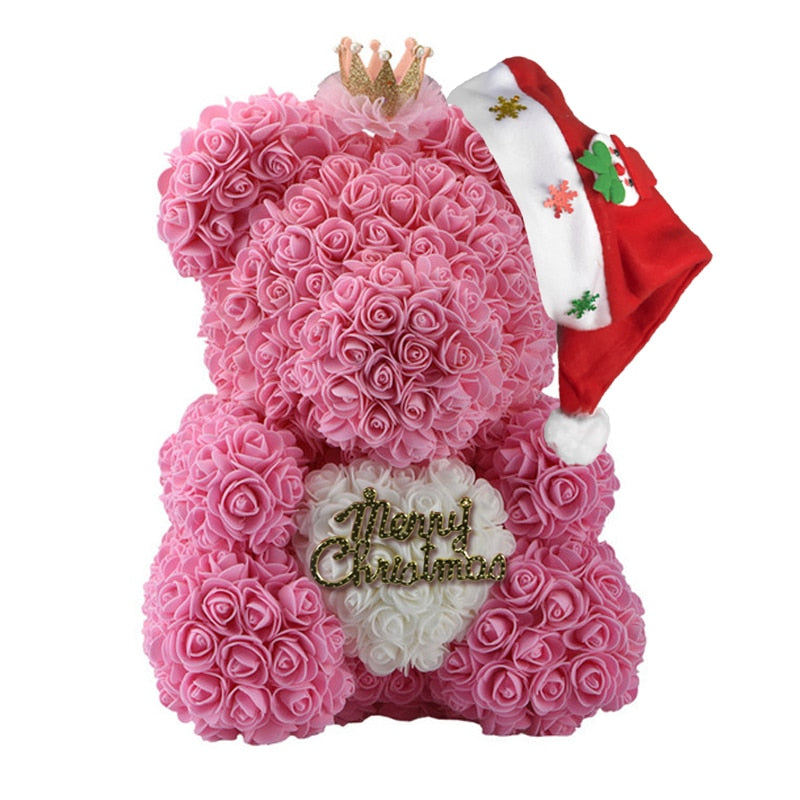 Christmas Gift for Kids&amp;women Artificial PE Rose Teddy Bear of Roses with Crown Valentine&#39;s Day Wedding Love Xmas Gifts for Girl - Executive-Skincare