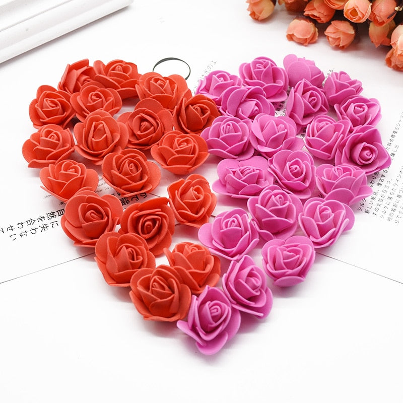 200 Pieces Artificial Flowers 3CM PE Teddy of Bear Roses Head Wedding Decorative Fake for Scrapbooking Valentine&#39;s Day Gifts - Executive-Skincare