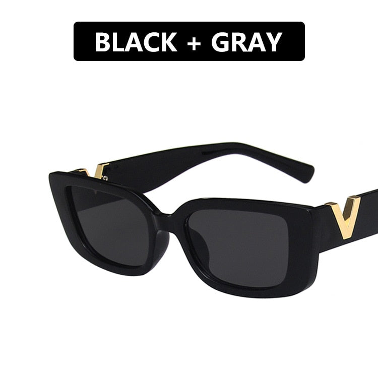 Retro Frame Rectangle Sunglasses for Women 2021 Luxury V Sun Glasses Men Fashion Jelly Sunglasses with Metal Hinges UV400 - Executive-Skincare