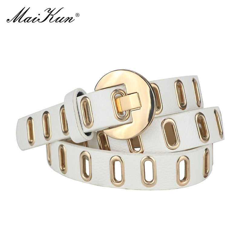 Maikun New Grunge Women Belt Adjustable Hole Grunge Punk  Belts for Women Alloy Pin Buckle Leather Belt for Pants Dresses - Executive-Skincare