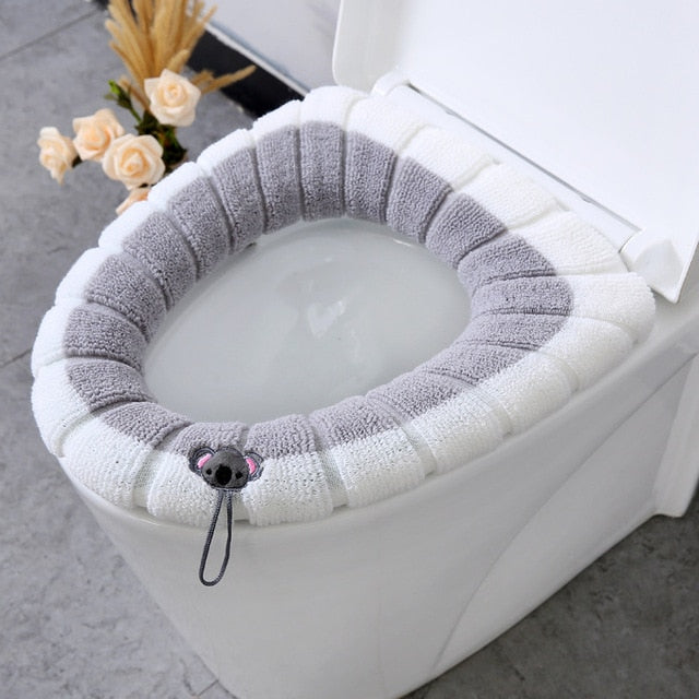 Winter Warm Toilet Seat Cover Closestool Mat 1Pcs Washable Bathroom Accessories Knitting Pure Color Soft O-shape Pad Bidet Cover - Executive-Skincare