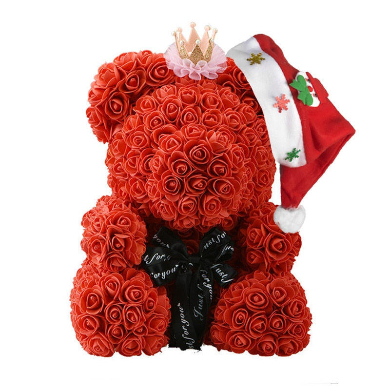 Christmas Gift for Kids&amp;women Artificial PE Rose Teddy Bear of Roses with Crown Valentine&#39;s Day Wedding Love Xmas Gifts for Girl - Executive-Skincare