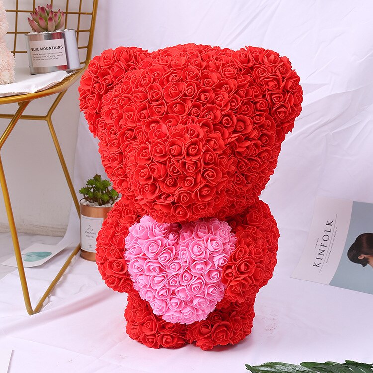 Dropshipping New Standing 40cm Rose Teddy Bear with Heart Artificial Rose Flower Valentines Day Wedding Gifts for Birthday Party - Executive-Skincare