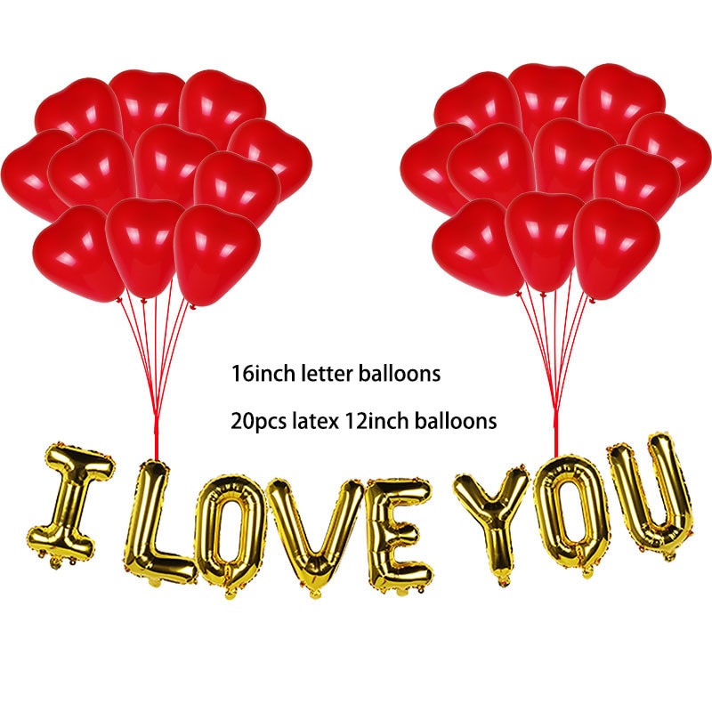 Red Love Valentine Balloons Heart Baloon for Engagement Wedding Decoration I Love You Background Photo Prop Valentines Day Decor - Executive-Skincare