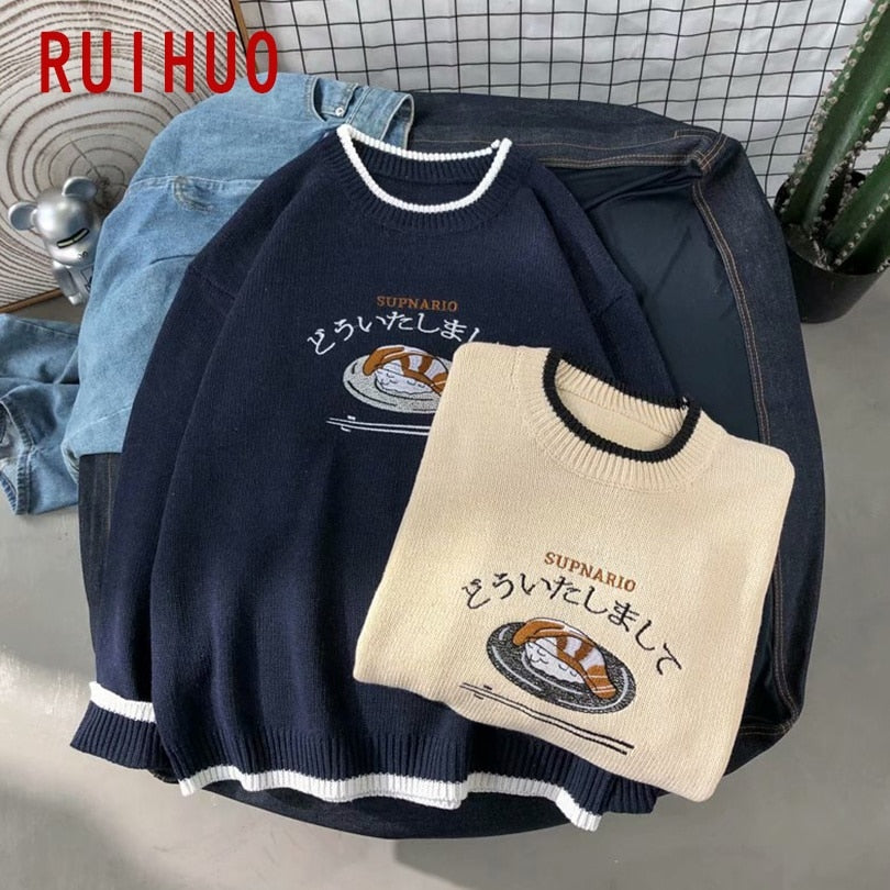 RUIHUO Harajuku Knitted Sweater Men Clothing Winter Pullover Men Sweater Fashion Harajuku Clothes Hip Hop 2XL 2022 New Arrivals - Executive-Skincare