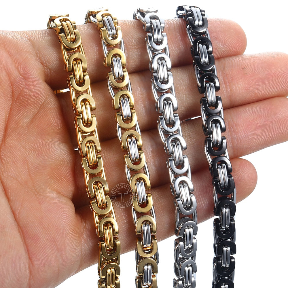 7/9/11mm Men's Bracelet Stainless Steel Byzantine Link Chain Gold Color Black Bracelets Male Jewelry 7-11" KBB1 - Executive-Skincare