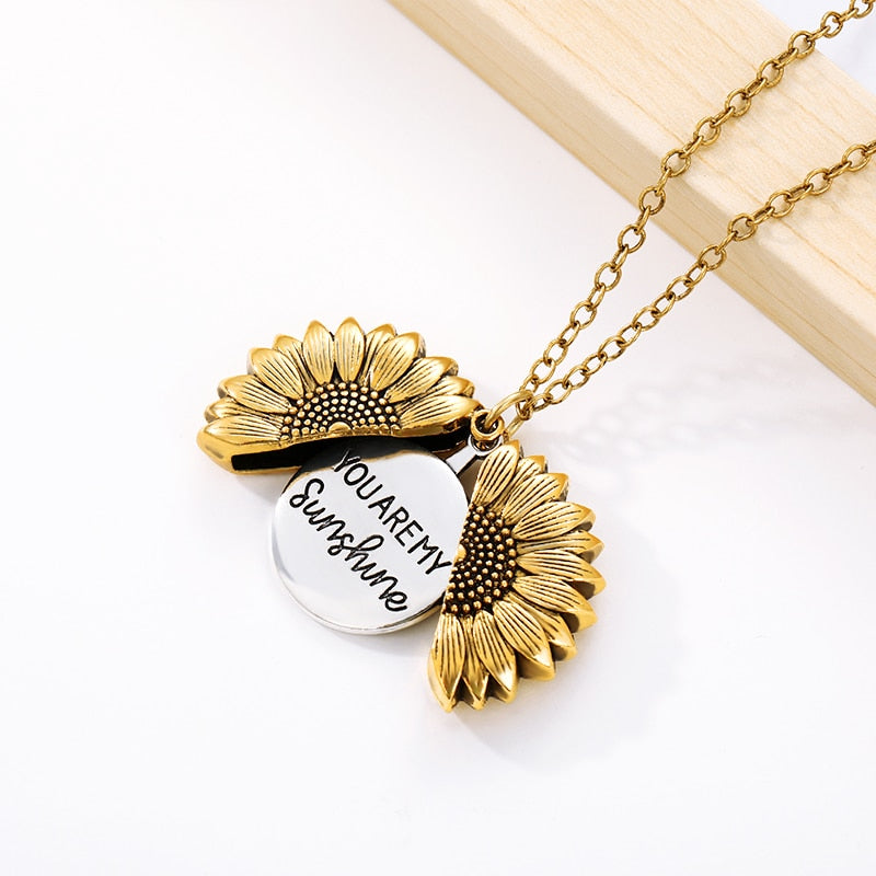 You Are My Sunshine Necklaces For Women Men Lover Gold Color Sunflower Necklace Pendant Jewelry Birthday Gift For Girlfriend Mom - Executive-Skincare