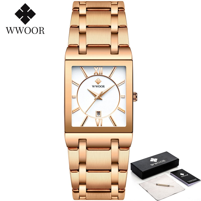 Relogio Masculino WWOOR Gold Watch Men Square Mens Watches Top Brand Luxury Golden Quartz Stainless Steel Waterproof Wrist Watch - Executive-Skincare