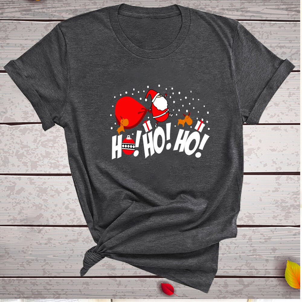 HO HO HO Print Funny Santa T Shirt Women Short-sleeved Tee Shirt Female Merry Christmas New Year Gift To Ladies Tops Clothes - Executive-Skincare