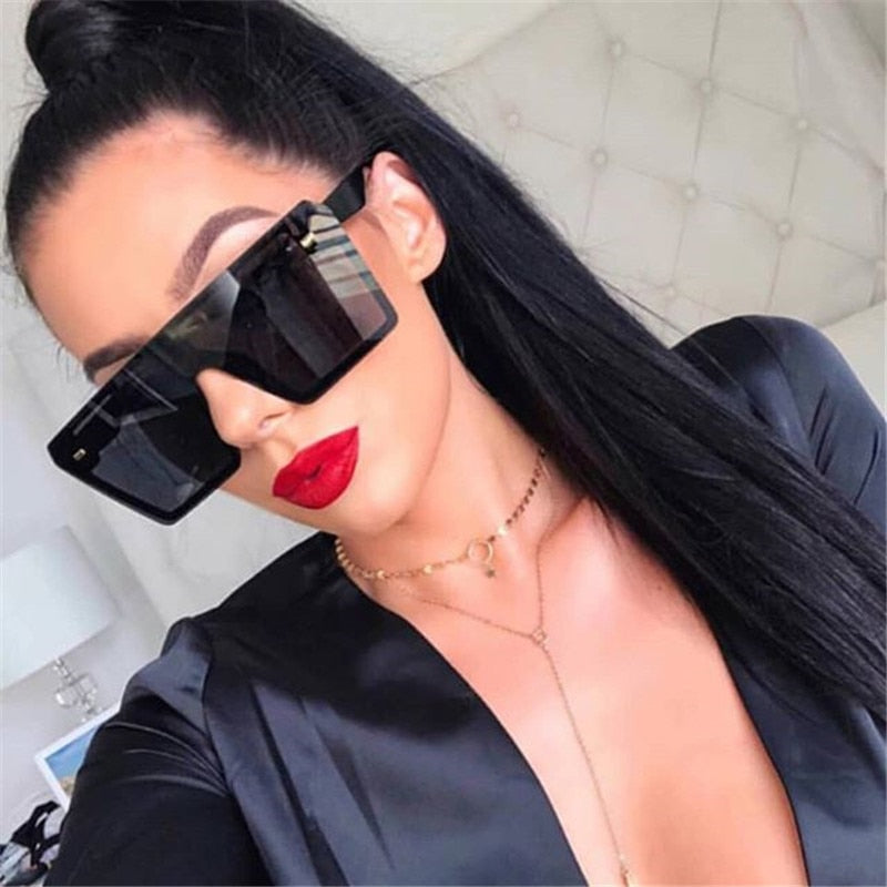 2020 Oversized Square Sunglasses Women Luxury Brand Fashion Flat Top Red Black Clear Lens One Piece Men Gafas Shade Mirror Uv400 - Executive-Skincare