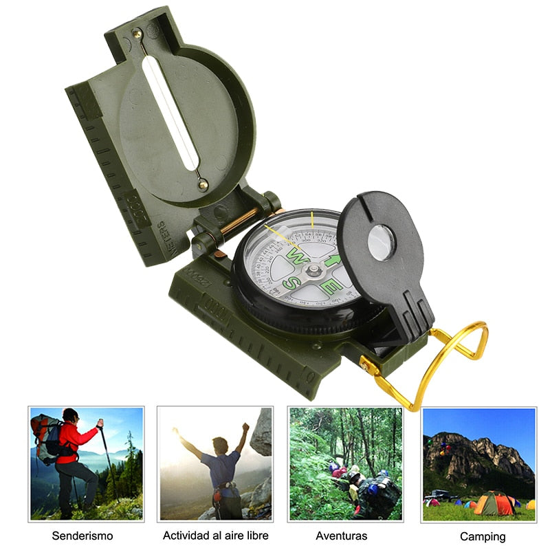 Portable Compass Military Outdoor Camping Folding Len Compass Army Green Hiking Survival Trip Precise Navigation Expedition Tool - Executive-Skincare