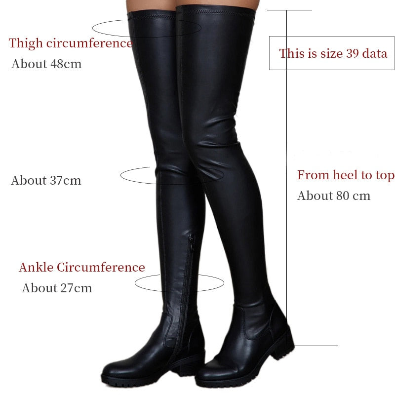 Women Shoes Black Thigh High Boots New Autumn Pu Leather Low Heel Comfortable Shoes Over The Knee Waterproof Boots Ladies Shoes - Executive-Skincare