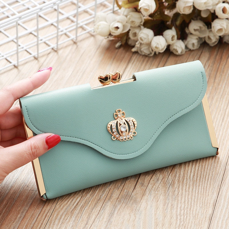 Crown Style Women Wallets Hasp Lady Moneybags Zipper Coin Purse Woman Envelope Wallet Money Cards ID Holder Bags Purses Pocket - Executive-Skincare