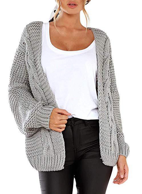 2021 spring and autumn new thick needle twist knit cardigan women&#39;s mid-length solid color casual loose coat cardigan - Executive-Skincare