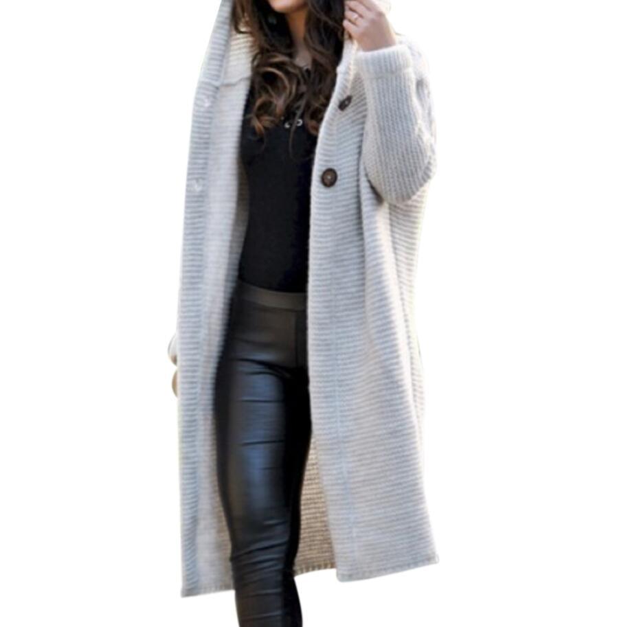 OMCHION XXXL 2019 Autumn Winter Hooded Long Cardigan Women Casual Long Sleeve Korean Sweater Coat Loose Knitted Cardigans LP155 - Executive-Skincare