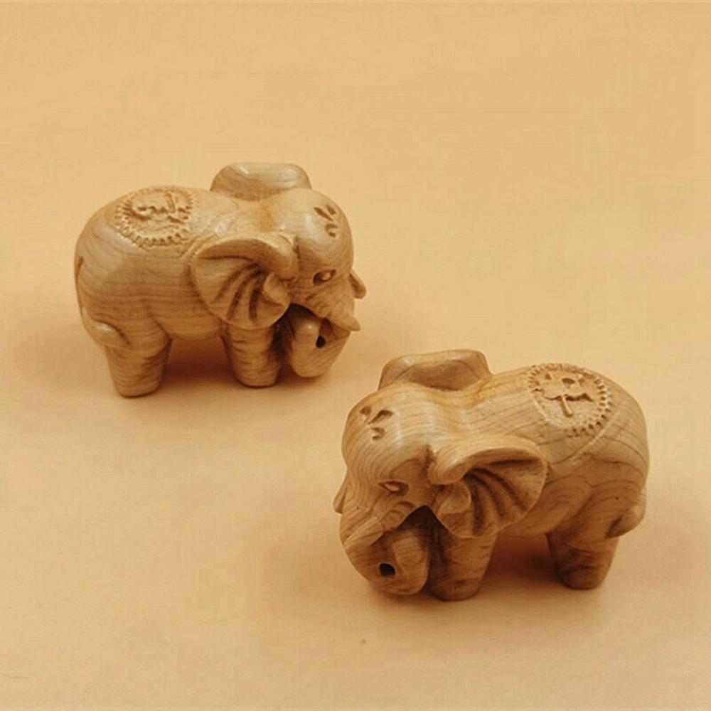 Natural Thuja Wood Elephant Figurines Craft Carved Natural Wooden Mini Animals Antique Decoration - Executive-Skincare