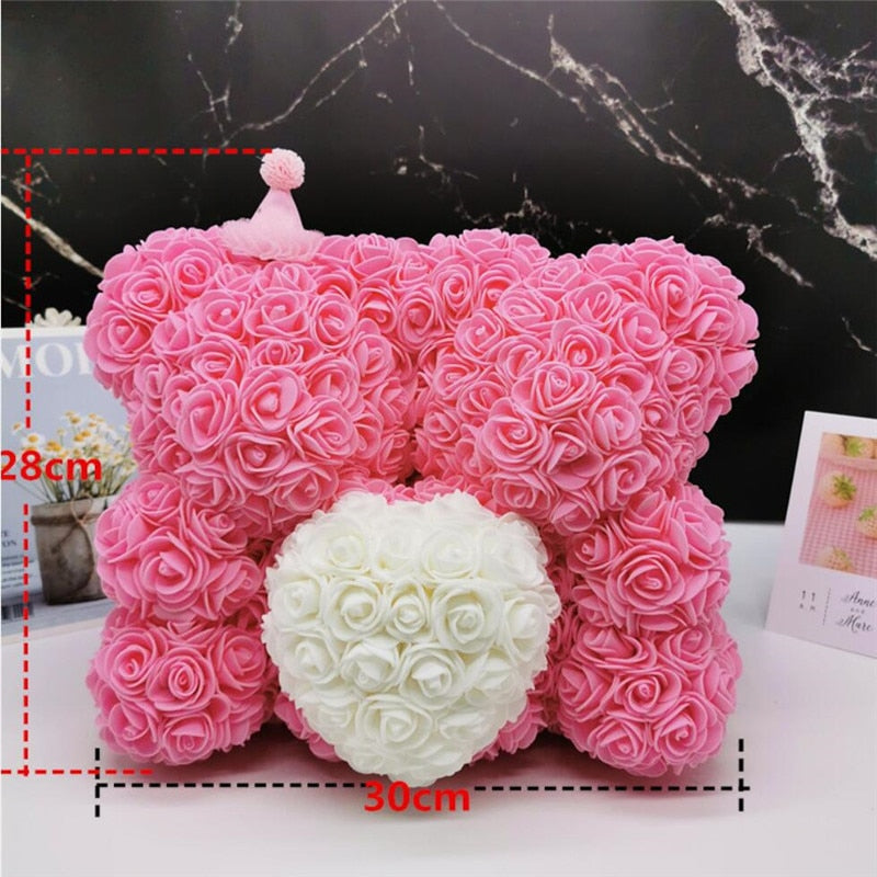 2020 25cm double Bears with Heart Teddy Bear Rose Flower Artificial Decoration Christmas Gifts for Women Valentines Gift - Executive-Skincare