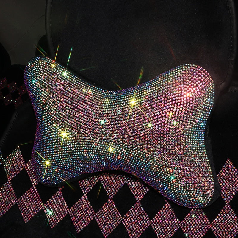 Car Bling Accessories for Woman Interior Set Styling Rhinestone Headrest Pillows Back Support Seat Cushion Pain Relief Sparkly - Executive-Skincare