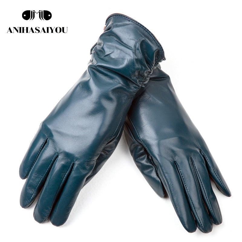 Classic pleated leather gloves women color real leather gloves women sheepskin Genuine Leather winter gloves women-2081 - Executive-Skincare