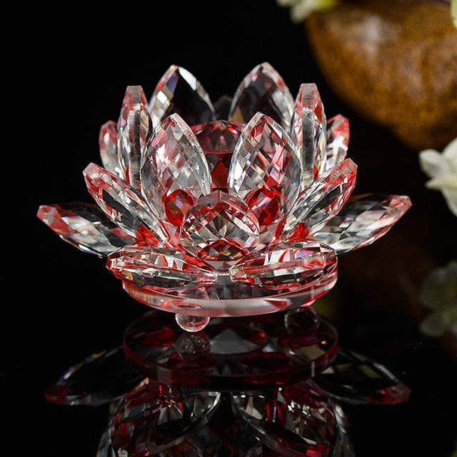 80 mm Feng shui Quartz Crystal Lotus Flower Crafts Glass Paperweight Ornaments Figurines Home Wedding Party Decor Gifts Souvenir - Executive-Skincare