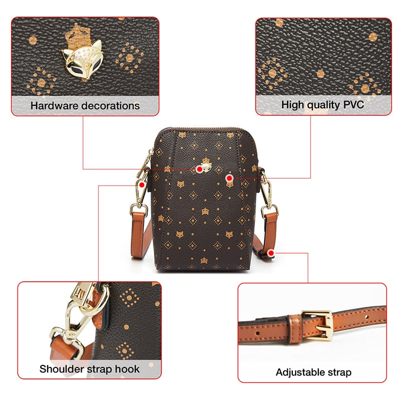 FOXER New Stylish Girl’s Cellphone Bag Vintage Shoulder Bag Women Travel Crossbody Bag PVC Lady Animal Prints Mini Messenger Bag - Executive-Skincare