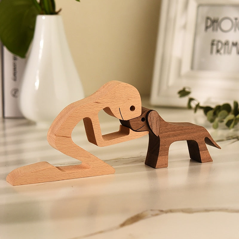 Family Puppy Wood Dog Craft Figurine Desktop Table Ornament Carving Model Home Office Decoration Pet Sculpture Christmas Gift - Executive-Skincare