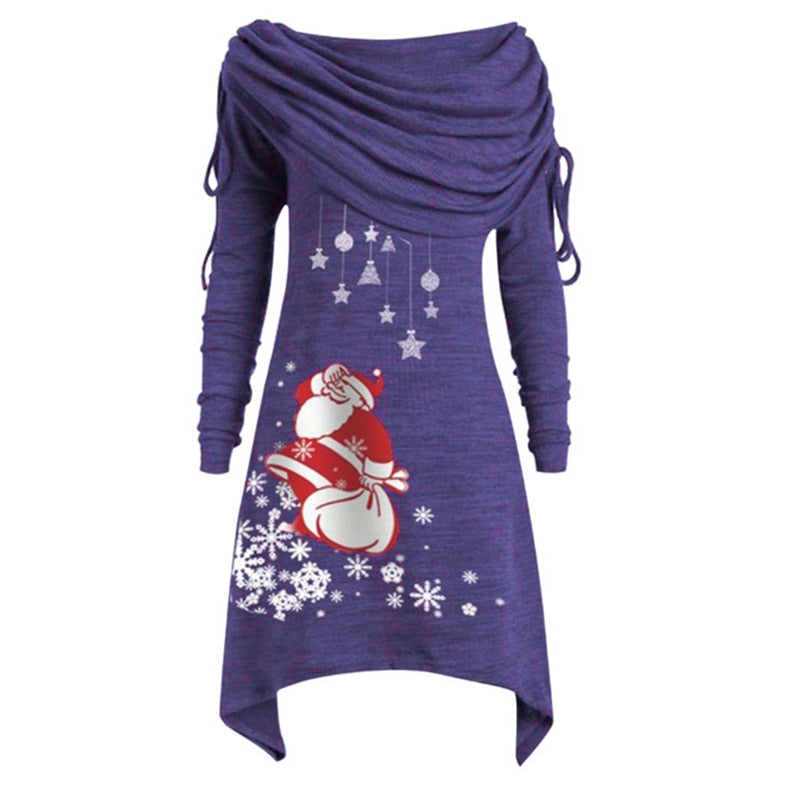 New Arrival Long Sleeve Santa Claus Dress Women Snowflake Print Irregular Dress Top Female Fashion Christmas Dress - Executive-Skincare