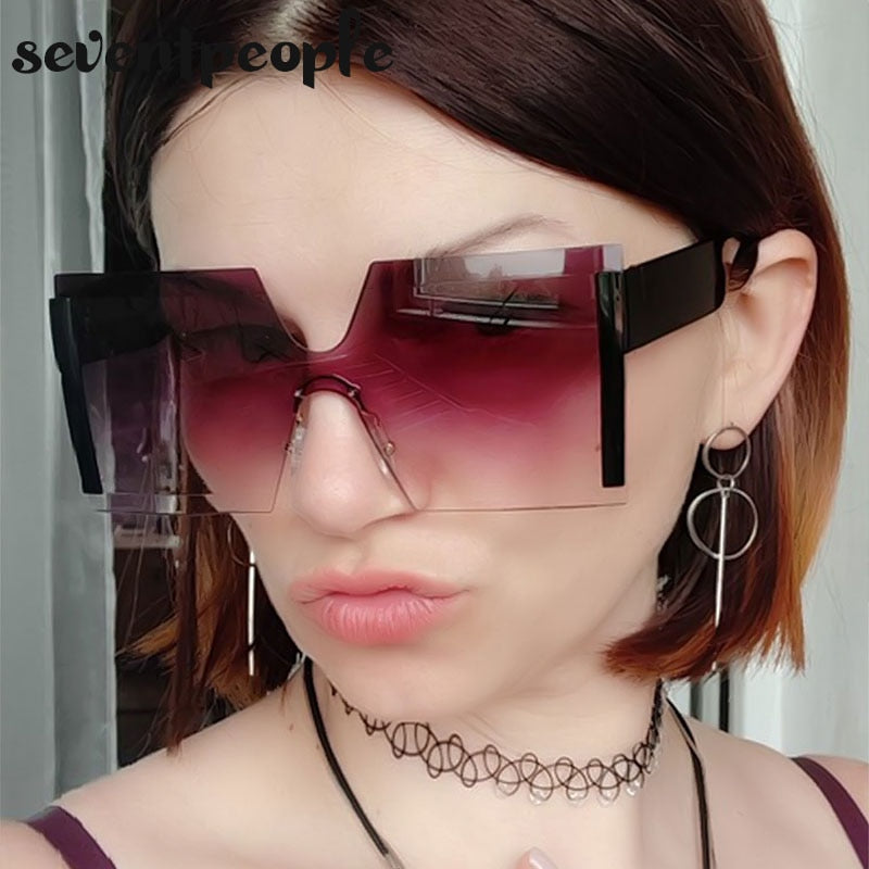 Oversized Square Rimless Sunglasses Women 2022 Luxury Brand Designer Fashion One Piece Sunglass Ladies Gradient Shades Eyewear - Executive-Skincare