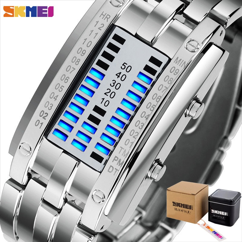 SKMEI Fashion Creative Sport Watch Men Stainless Steel Strap LED Display Watches 5Bar Waterproof Digital Watch reloj hombre 0926 - Executive-Skincare