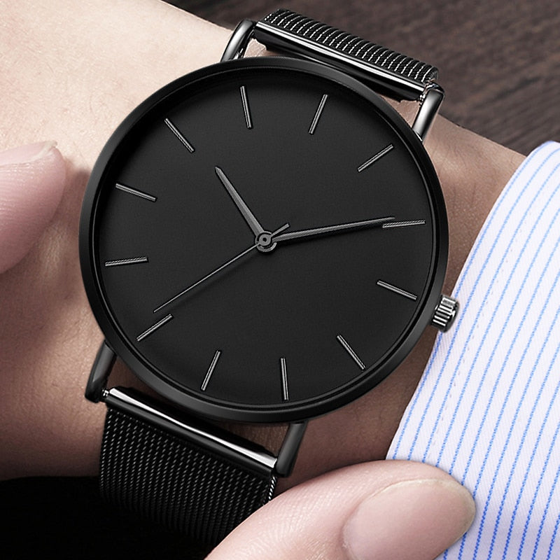 Men Watch Quartz Casual Watches Simple Metal Hour Reloj Quartz Watch Montre Mesh Stainless Steel erkek kol saati masculino clock - Executive-Skincare